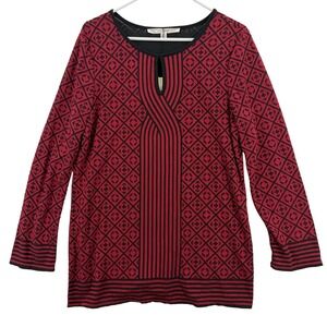 Studio M Shirt‎ Womens Medium Red Black Joseline Keyhole Tunic Top Long Sleeve